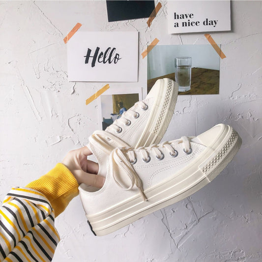 Giày sneaker nữ Big Star đế bằng, giày thể thao màu trắng be cổ thấp siêu nhẹ, thoáng khí Việt Nam